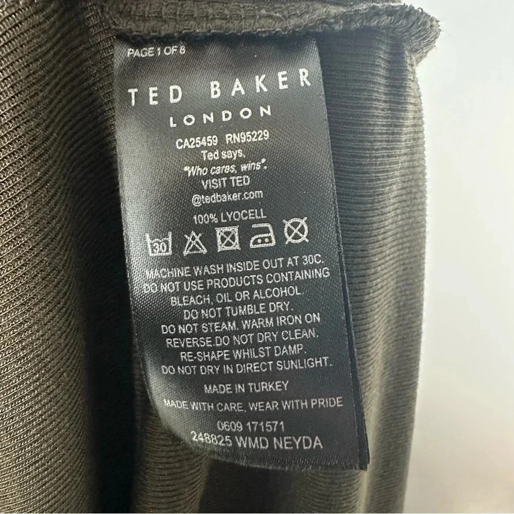 TED BAKER Khaki Green Neyda Long Sleeve Jersey Drape Dress Size 2 - Picture 13 of 15